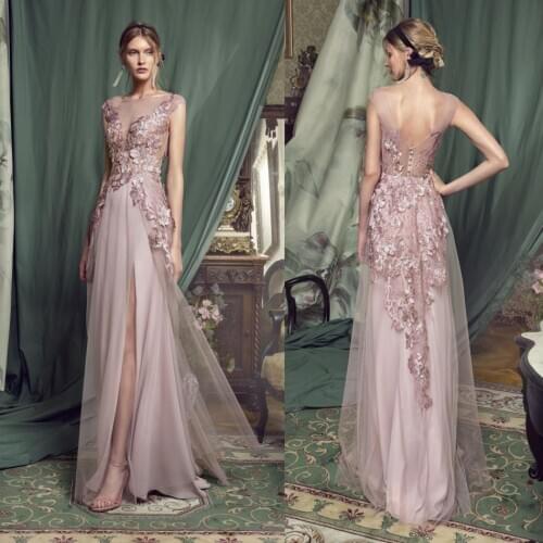 2021 Mother of the Bride Dresses Capped Sleeves Lace Appliques Chiffon Evening Gowns Side Split Floor Length Wedding Guest Dress