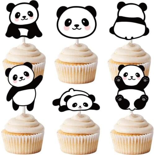 24pcs Cupcake Topper Cute Panda For Kids Birthday Party Decoration Cake Decorating Baby Panda Cupcake Baby Shower Supplies