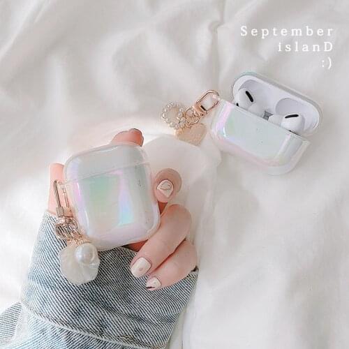 3D Love Pearl Shell Keychain Water Drop Rainbow Hard Headphone Earphone case for apple airpods 1 2 3 pro Wireless Headset cover