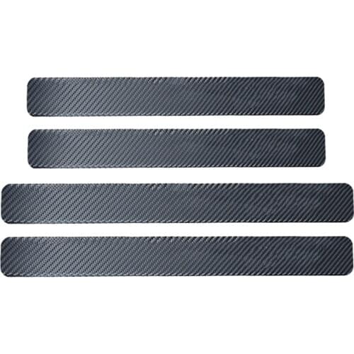 4pcs/set 3D Carbon Fiber Car Door Plate Sill Scuff Cover Panel Sticker Black