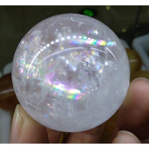 50mm Clear OPTICAL CALCITE with RAINBOWS Sweet Iceland Spar Crystal Sphere Ball
