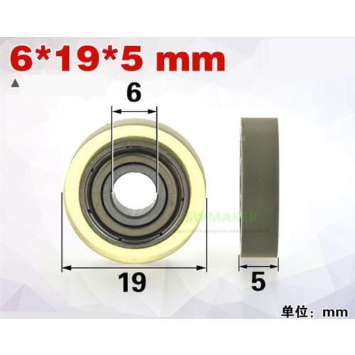 6*19*5mm coated polyurethane PU wheel, mute and transparent, 626 bearing pulley, Printer and drawer roller wheel