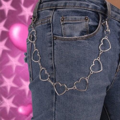 90s Aesthetic Hollow Heart Waist Chain Trouser Chain for Women Metal Punk Harajuku Vintage Keychain Charms Body Accessories New