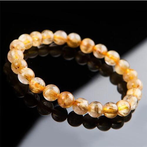 Free Shipping Unique Gift 8mm Natural Titanium Gold Rutilated Quartz Round Bead Stretch Charm Crystal Bracelet