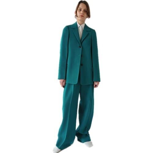 Turquoise Womens Business Suits Formal Office Pant Suits Female Work Wear 2 Piece Sets Three Button Uniform New Designs Blazer