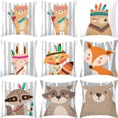 Woodland Anima Pillowcase Decorative Sofa Cushion Case Bed Pillow Cover Home Decor Car Cushion Cover Polyester Pillow Case 45*45