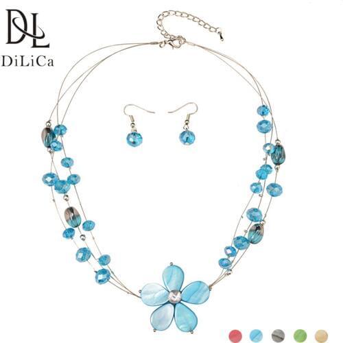 DiLiCa Fashion Jewelry Sets for Women Crystal Layered Flower Statement Necklace Choker Earrings Set Costume Necklaces Jewelry