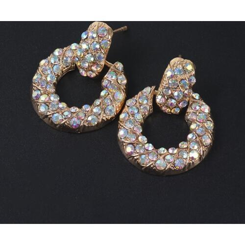 Geometric Round Drop Earrings Women Inlay AB Colors Rhinestone Dangle Earrings Female Brand ZA Earrings Jewelry 2019 Accessories