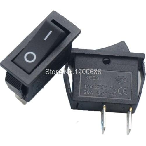 KCD3 Black 2 Pin 16A 250V 20A 125V AC ON/OFF Rocker Switch