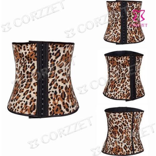 Brown Leopard Print Gothic Rubber Latex Waist Trainer&Shaper Steel Boned Underbust Waist Trainer Corsets And Bustiers Corselet