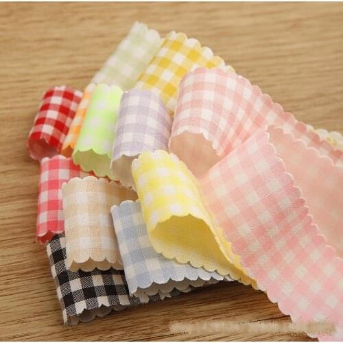 25MM Plaid Fabric Lace Wavy Edge Stripe Printed Ribbon DIY Hair Bow Childrens Accessories Girl Hairpin Material Wedding Decor