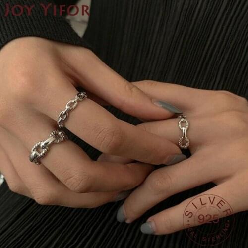Minimalist 925 Sterling Silver Openwork Rings New Fashion Creative Lock Chain Geometric Birthday Party Jewelry Gifts