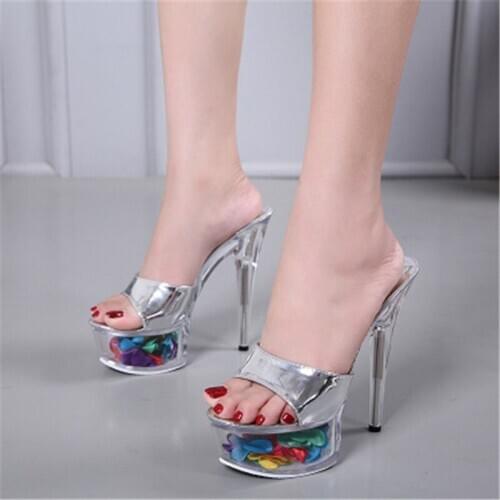 Hot style sexy super high heels 15CM stiletto sandals, transparent crystal wedding shoes banquet high heels slippers