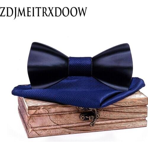 Mens 3D Brown Black Wooden Bowtie Pocket Square Set Jacquard Handkerchief Bow Tie Suit Wedding Accessories corbatas para hombre