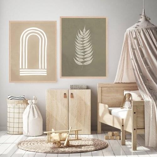 Leaf And White Lines Abstract Minimalist Boho Artwork Room Art Prints Set Of 2 Print Painting No Frame Pictures