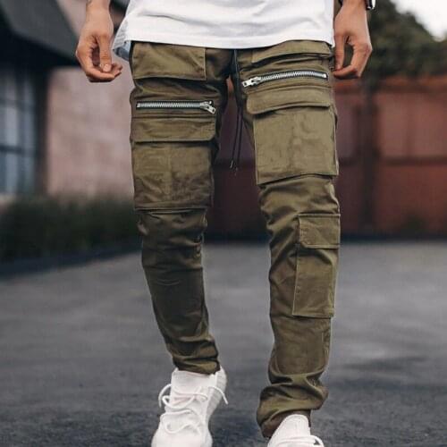 2021 New Muscle Fitness Brothers Running Pants Multi Bag Mens Small Foot Slim Fitting Work Clothes Casual Pants