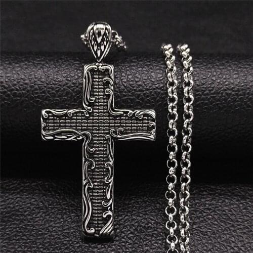 Cross Stainless Steel Chain Necklaces Silver Color Big Pendant Necklace Women/Men Jewelry collares de hombre NZZ277S05