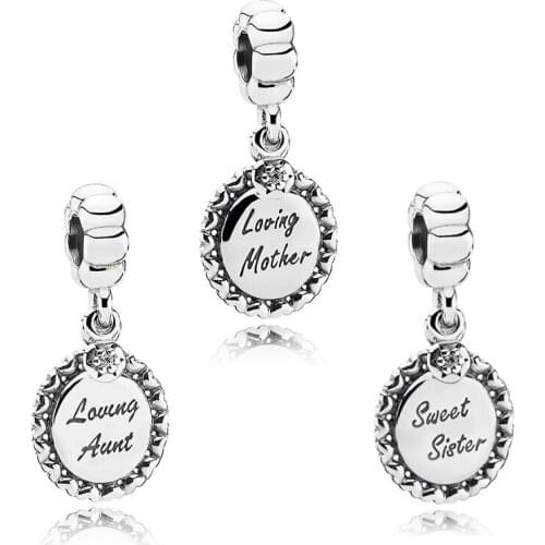 2020 High Quality Sterling Silver 925 Loving Mother Aunt Sweet Sister Charm Pendant Diy Original Woman Classic 1:1 Jewelry