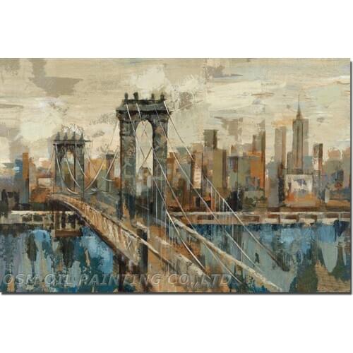 Superb Skills Artist Hand-painted Impression New York City Oil Painting on Canvas Impression Brooklyn Bridge Oil Painting