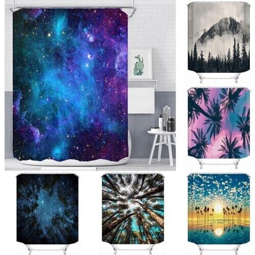 Natural Scenery Shower Curtains Bathroom Curtain Waterproof 3d Printing Starry Sky Forest Bath Curtain with Hooks Bath Screen