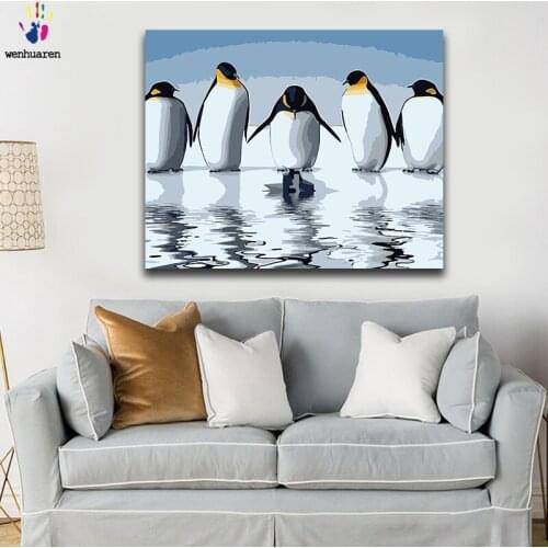 DIY Coloring paint by numbers Penguin on the snow paintings by numbers with kits 40x50 framed