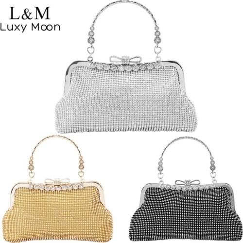 Womens Party Luxury Diamond Clutch Bag Wedding Small Chain Messenger Designer Evening Bag Bow Lock Purses And Handbags X636H
