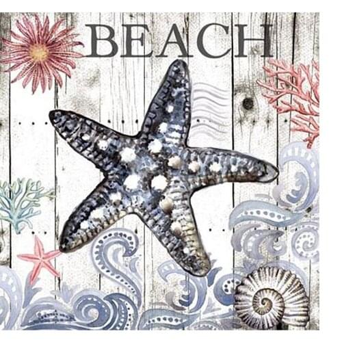 Handmade 5D Diamond Painting Cross Stitch Ocean Landscape Round Diamond Embroidered Starfish Letter Mosaic Pattern Home Decorati