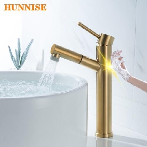 Touch Basin Faucet Brushed Gold Pull Out Basin Sink Mixer Tap 304 Stainless Steel Bathroom Faucet Smart Touch Basin Faucets