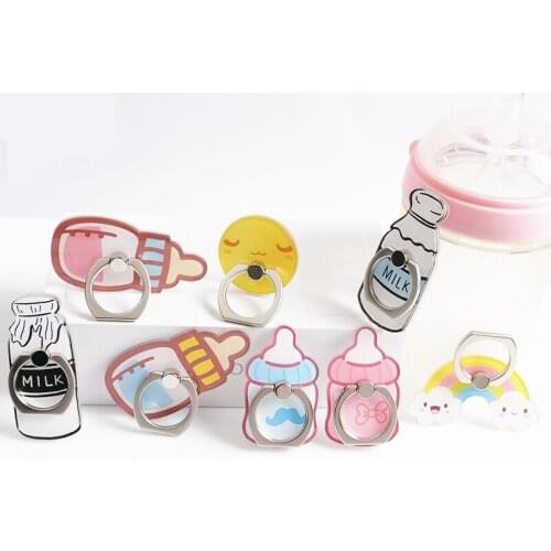 Universal Metal Acrylic Finger Ring cute mobile phone holder Stand Rings Unique Milk Bottle Rainbow Pattern Smartphone Supports