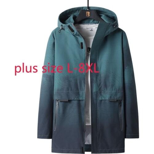New Arrival Fashion Suepr Large Young Men Long Hooded Windbreaker Coat Spring And Autumn Plus Size LXL2XL3XL 4XL 5XL 6XL 7XL 8XL