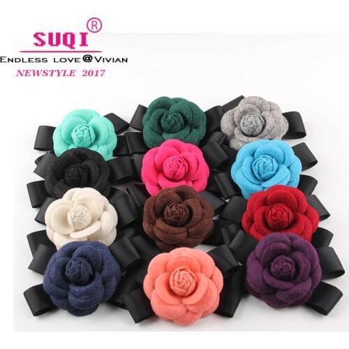 Vintage Charms Women Quality Faux Wool Fabric Camellia Flower Bow Brooches Handmade Costume Accessories Big Brooches