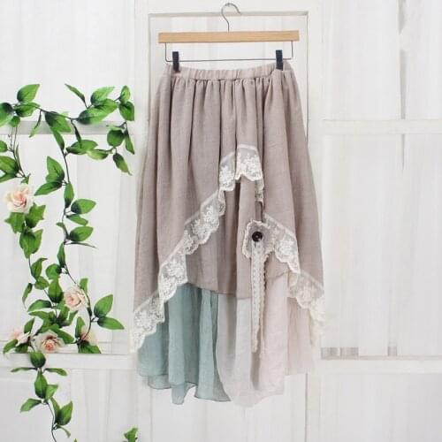 Mori Girl Cute Cotton Mid-Calf Skirt Pleated Novelty Lace Layer UnderSkirts Saia Female Gothic Skirts Women Summer Casual Skirt
