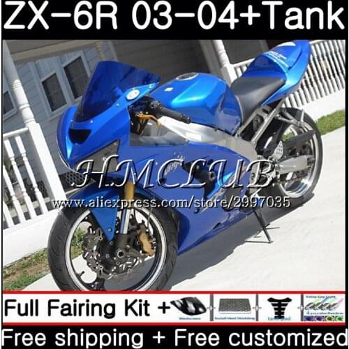 +Factory blue Tank For KAWASAKI NINJA ZX600 ZX636 ZX-6R 2003 2004 56HC.1 ZX 636 6 R 600CC ZX-636 ZX6R 03 04 ZX 6R 03 04 Fairing