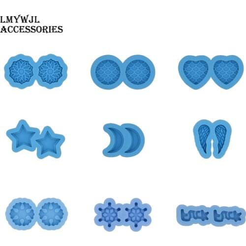 9 Styles / Round Moon and Star Shaped Epoxy Resin Jewelry Mold DIY Mini Ear Studs Resin Art Silicone Mold Handicraft Accessories