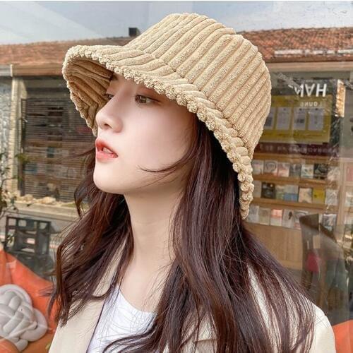Women Bucket Hat Girl Fashion Solid Corduroy Panama Fishing Caps Autumn Winter Outdoor Lady Travel Flat Fisherman Hats TG0102