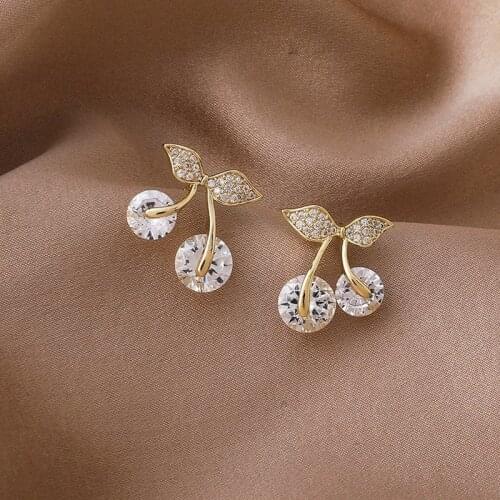 Zircon Crystal Cherry Earrings Female 2021 New Trendy Fashion Exquisite Small Earrings Korean Temperament Net Red Female
