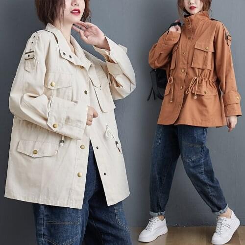 2021 New Spring Autumn Korea Army Green Trench Coat Women Long Sleeve Plus Size Windbreaker Female Casual Street Outerwear
