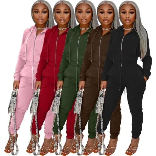 Autumn two piece set women long sleeve hooded zipper pocket sporty Jackets+leggings matching sets workout stretchy outfits