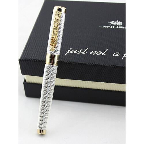 1pc/lot JINHAO Roller Ball Pen 1200 Canetas Silver Pens Gold Clip Business Executive Fast Writing Pen Luxury Pen 14*1.4cm