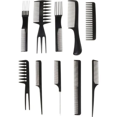 10Pcs Black Pro Salon Hair Styling Hairdressing Plastic Barbers Brush Combs Set