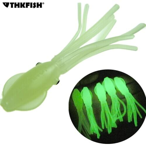 15Pcs 4g 75mm Glow Octopus Squid Lure Silicone Artificial Baits Soft Plastic Lure Luminous Octopus Skirt Fishing Lures Pesca