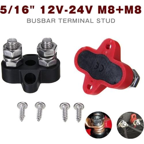 2pcs Car 5/16 Inch 12V-24V M8 Bus Bar Heavy-Duty Terminal Blocks Negative Positive Distribution Stud Truck Boat RV Tool Parts