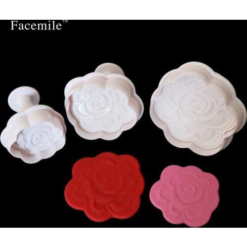 3pcs Fondant Rose Flower Plunger Cutter Mold Gigt Decorating Tool Gigt Cutter Biscuit Cookie Mold Sugar Craft Mould 03018