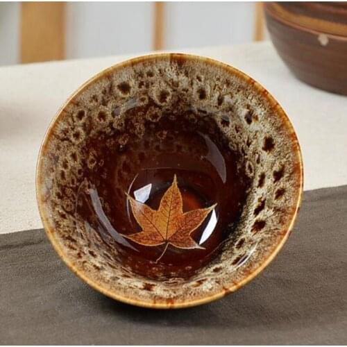 4pcs/set Maple Leaf Pattern Tea Bowl Drinkware Chinese Crafts Tianmu Glaze Teacup Porcelain Kungfu Tea Set Bucket Cup