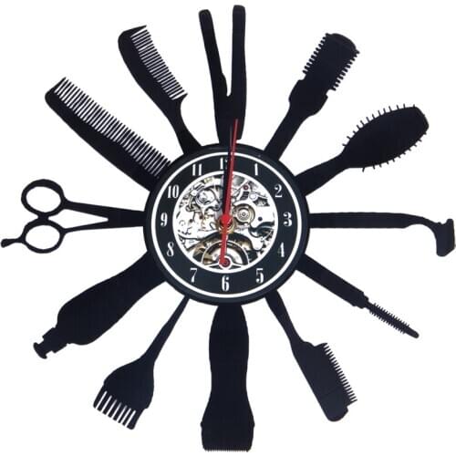 ABSS-Creative Vinyl Clock CD Record Art Wall Clock Hairdresser Barber Tools Design Clock