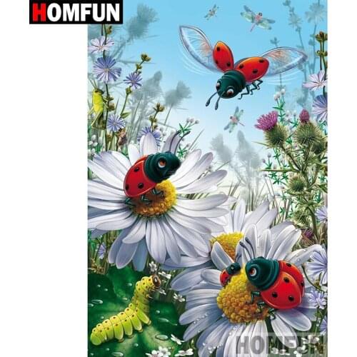 HOMFUN 5D DIY Diamond Painting Full Square/Round Drill "Ladybug flower " Embroidery Cross Stitch gift Home Decor Gift A08592
