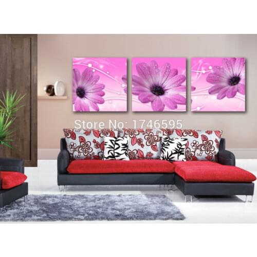 Big 3pcs modern home wall art for living room bedroom decor canvas Wall Art picture purple African daisy Gerbera print Painting