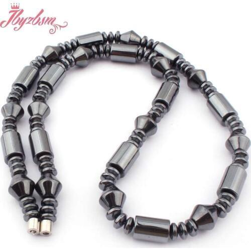 8x12mm Black Column (No Magnetic) Hematite Natural Stone Beads For Woman Tribal Fashion Jewellery Necklace 20" Free Shipping