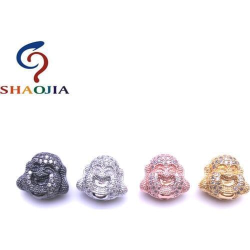 SHAOJIA White Cubic Zirconia Vintage Buddha Head Spacer Metal CZ Beads For Making DIY Charms Bracelets Necklace Jewelry 13mm
