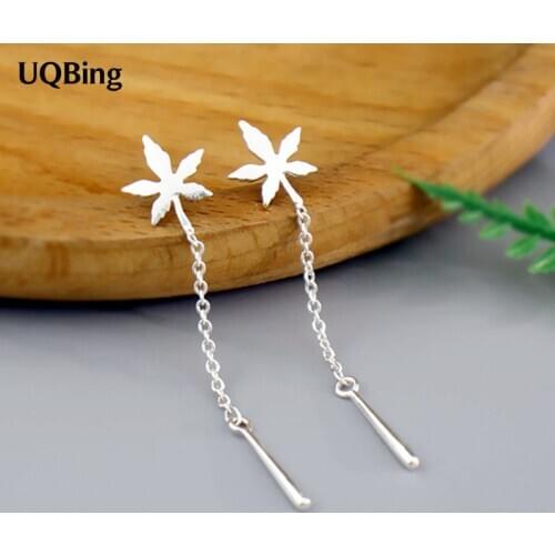Long Elegant Silver Maple Leaf Stud Earrings For Women Gifts Jewelry New
